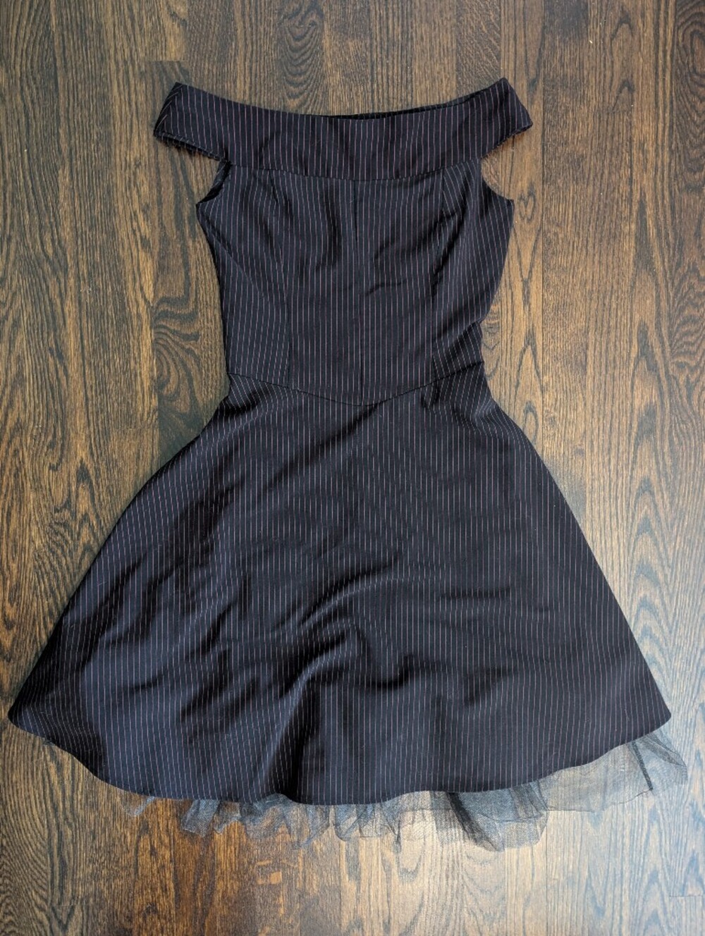 🚨 Vtg Morbid Threads Pinstripe Tulle Goth Dress Off Shoulder S